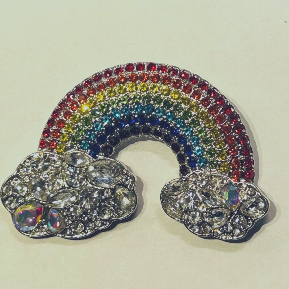 Rainbow Brooch W Clouds Multicolored Rhinestones … - image 4